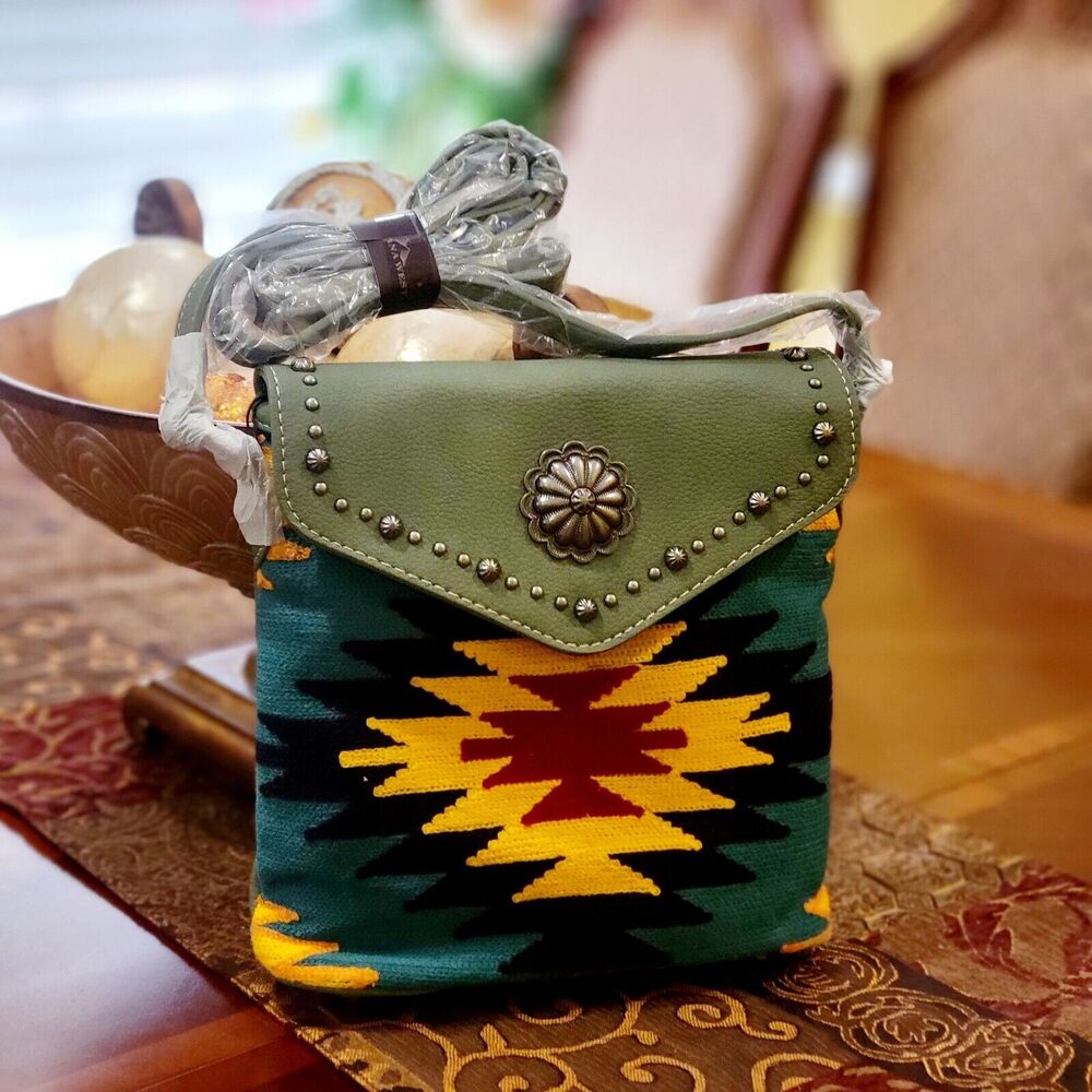 Montana West Aztec Crossbody Bag Tapestry teal & green canvas & faux leather